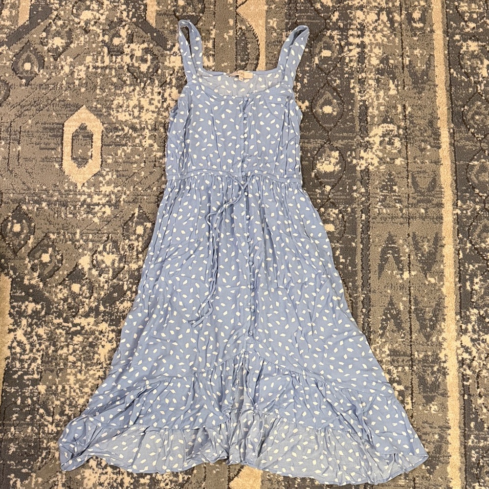LOFT Sky Blue Dress with Cream Leaf Design